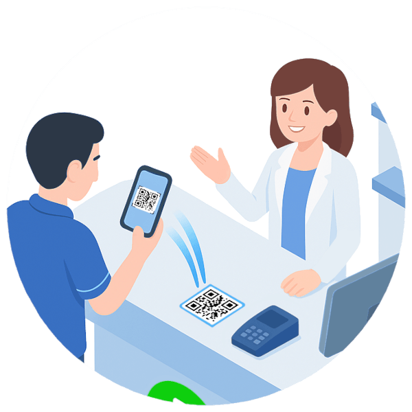 Un patient scanne le QR Code de la pharmacie