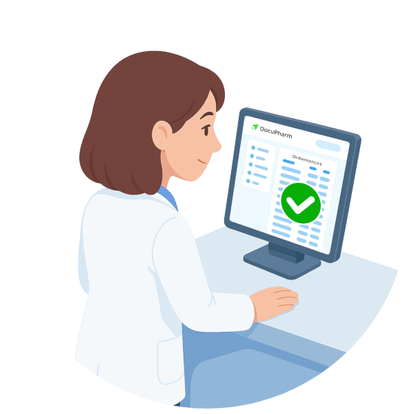 Le pharmacien réceptionne le document envoyé dans un espace sécurisé